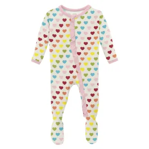 KicKee Pants Rainbow Hearts Classic Ruffle Footie with 2 Way Zipper