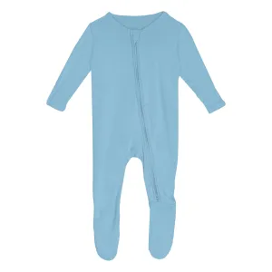 KicKee Pants Solid Footie with 2 Way Zipper - Seaside Blue