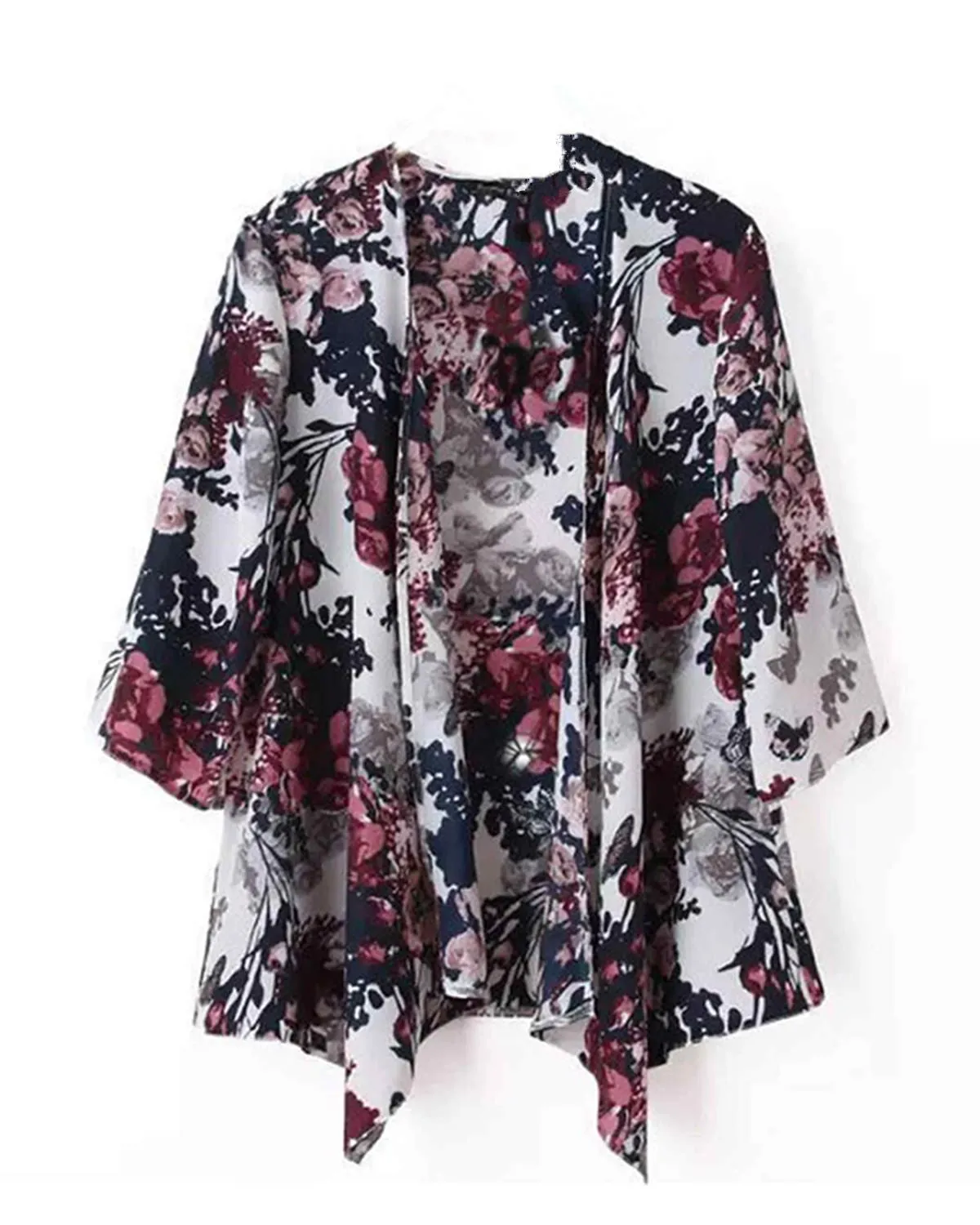 Kimono Cardigan Tops Womens Floral Print Boho Half Sleeve Blouses Shirt