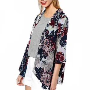 Kimono Cardigan Tops Womens Floral Print Boho Half Sleeve Blouses Shirt
