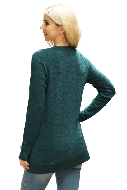 Knit Front Pocket Long Sleeve Top Hunter Green - Pack of 4