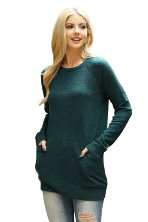 Knit Front Pocket Long Sleeve Top Hunter Green - Pack of 4