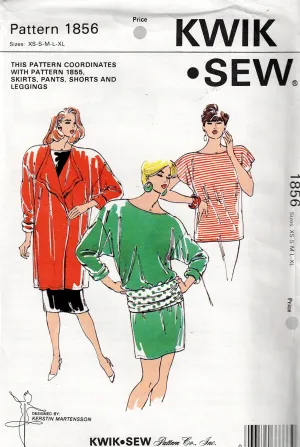 Kwik Sew 1856 Womens Stretch Tops Tunic Jacket Tube & Dresses 1980s Vintage Sewing Pattern Size XS - L UNCUT Factory Folded