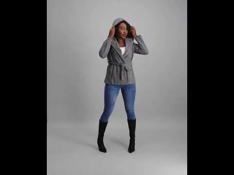 Ladies Herringbone Hooded Coat - Charcoal Melange