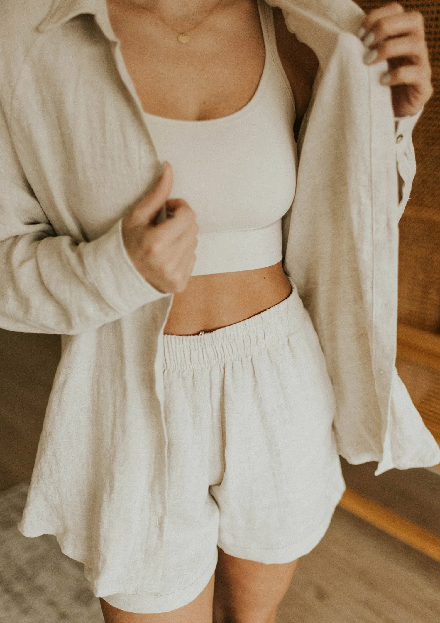 Ladies Linen Button Up Top