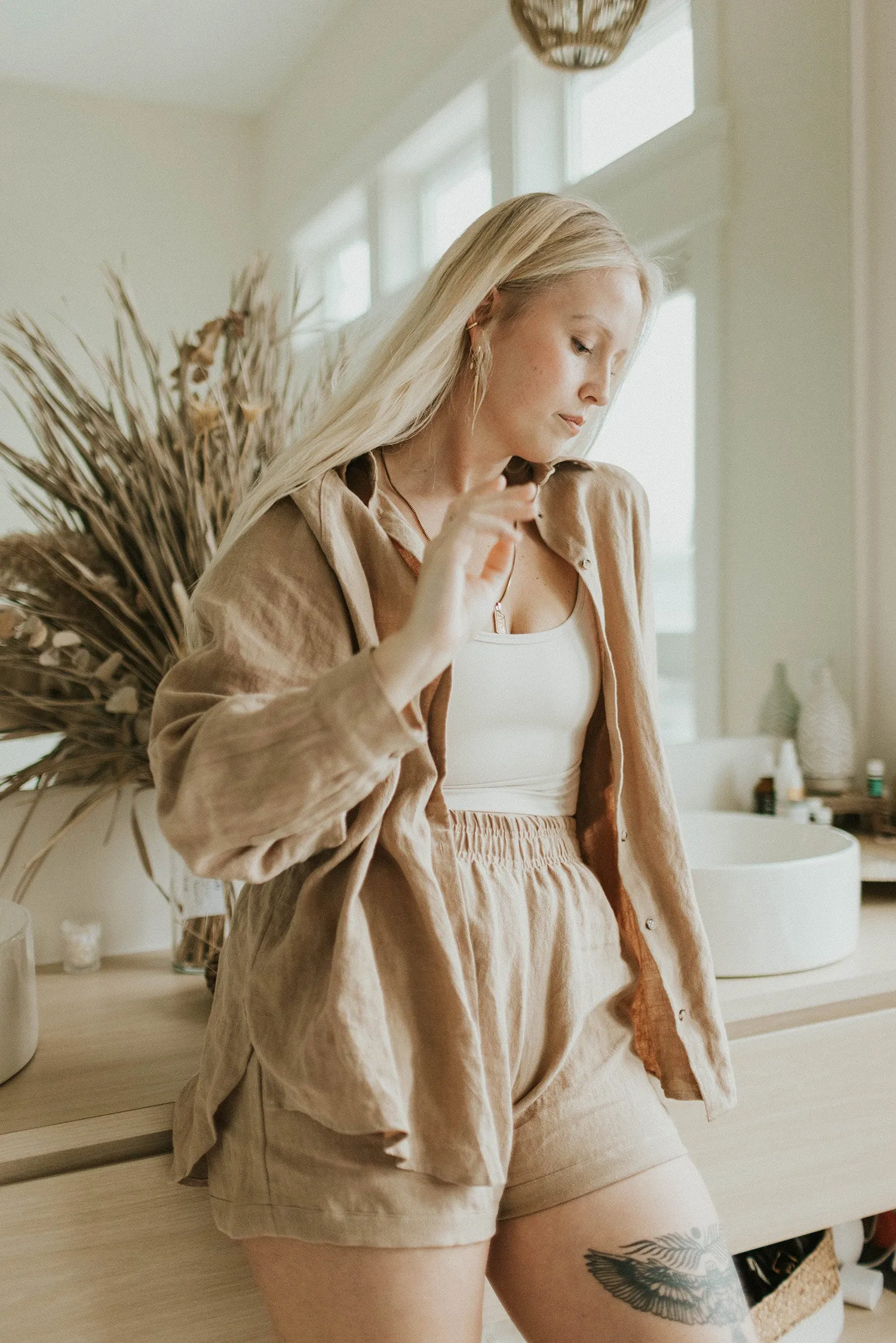 Ladies Linen Button Up Top
