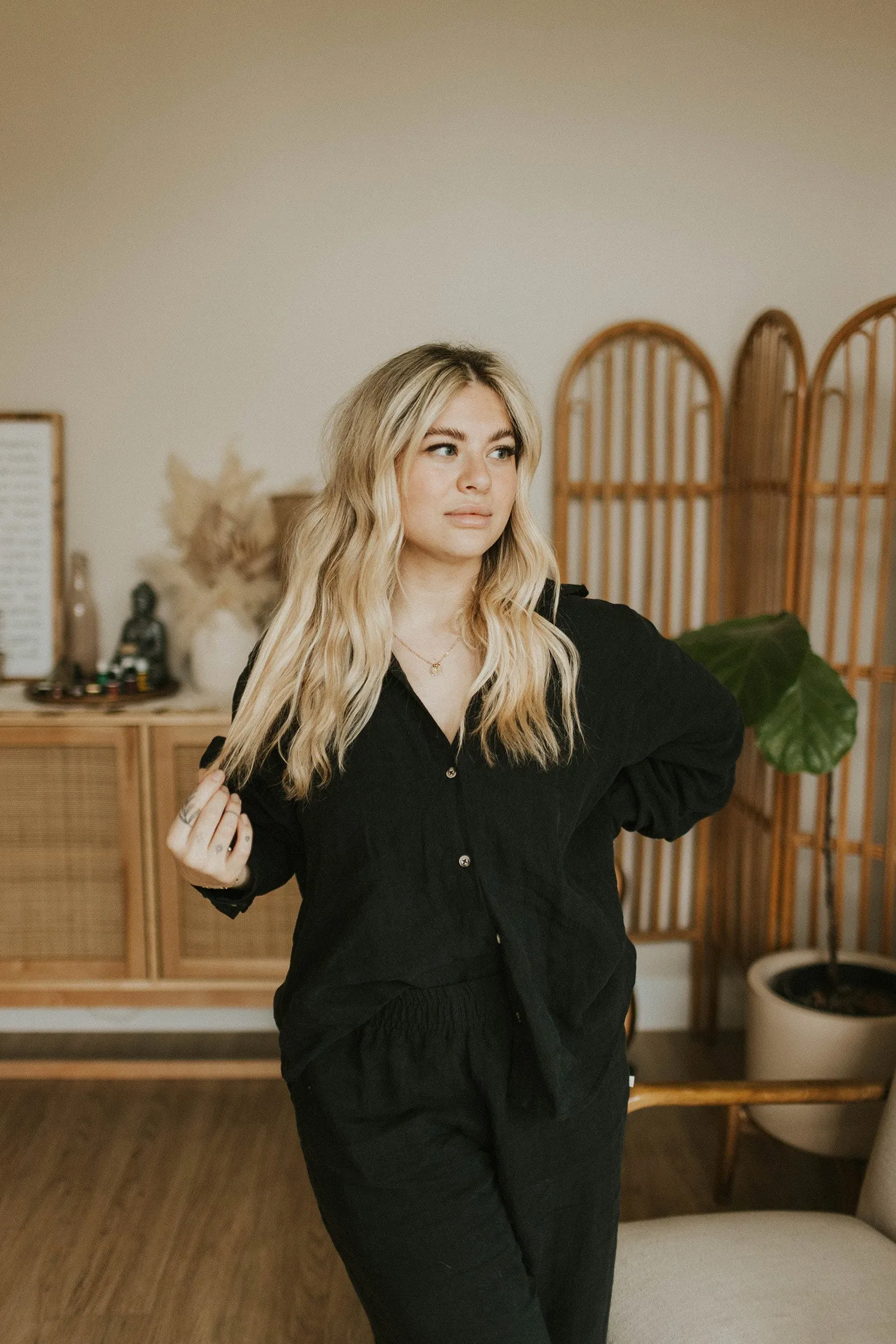 Ladies Linen Button Up Top