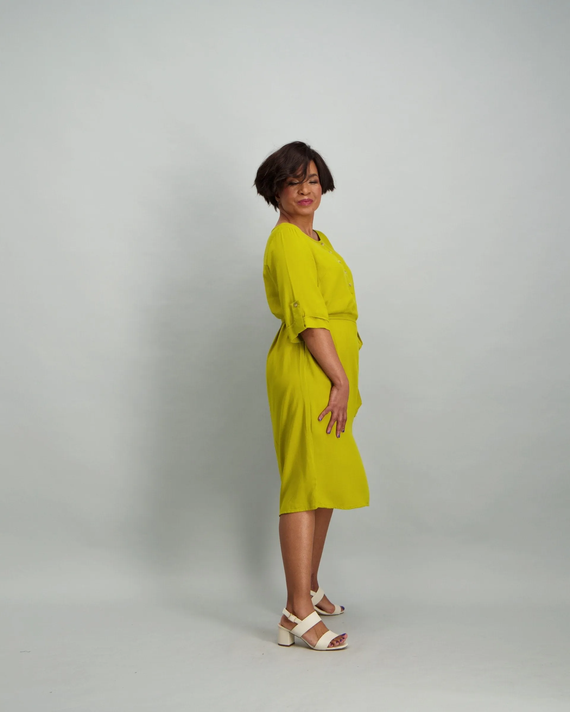 Ladies Waist Tie Tunic Dress - Chartreuse