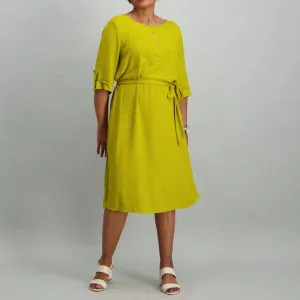 Ladies Waist Tie Tunic Dress - Chartreuse