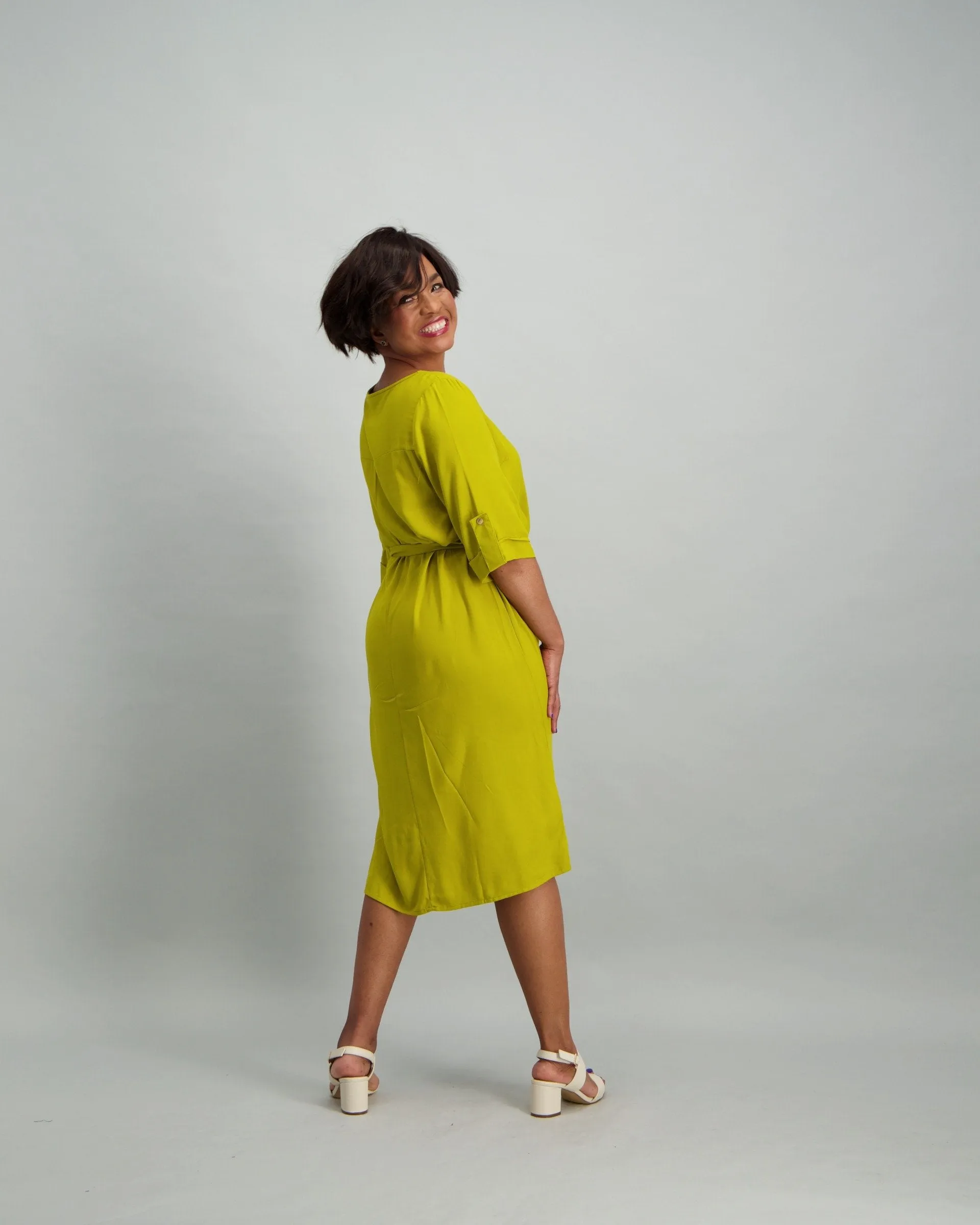 Ladies Waist Tie Tunic Dress - Chartreuse