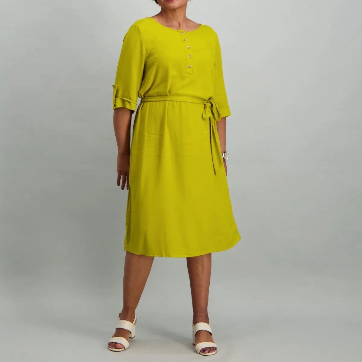Ladies Waist Tie Tunic Dress - Chartreuse