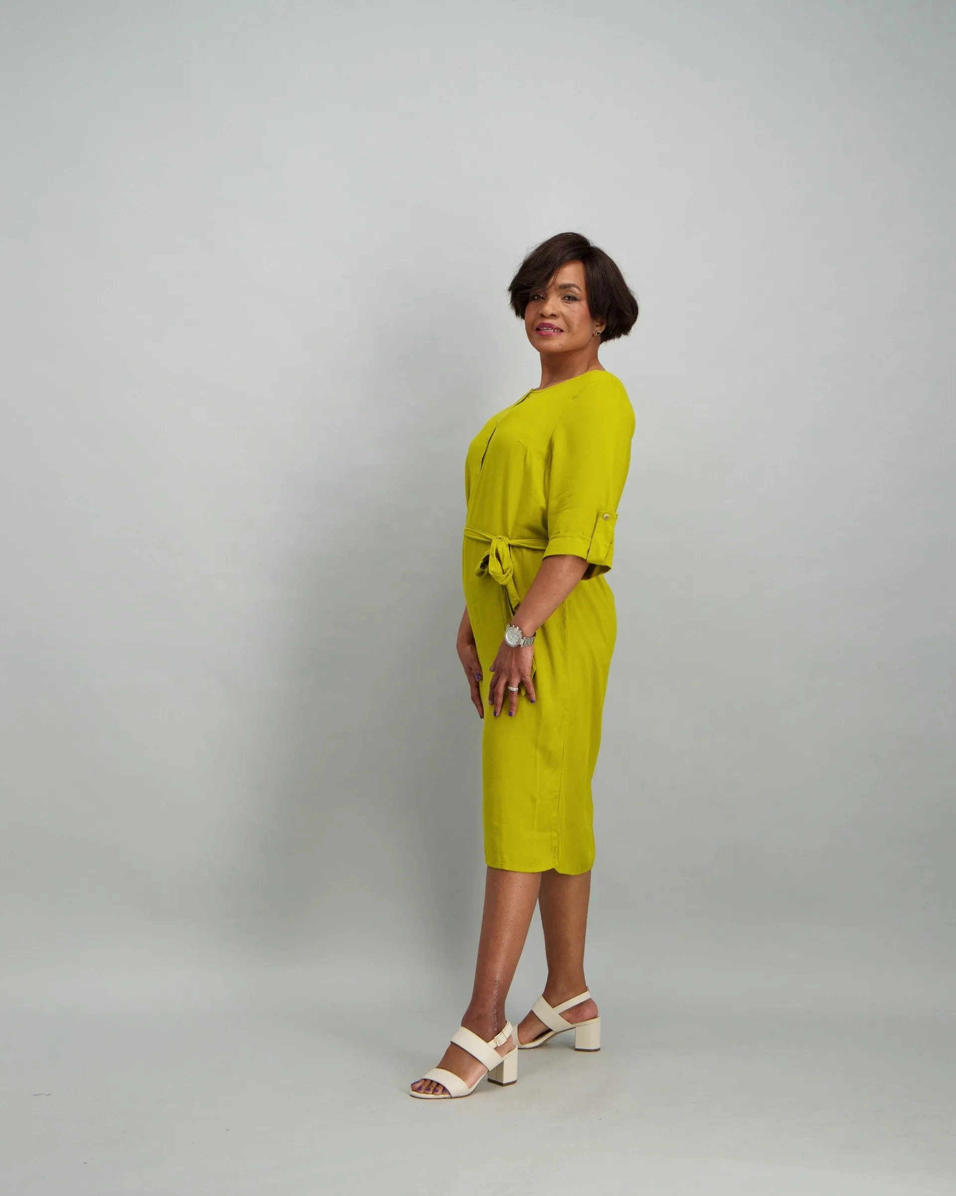 Ladies Waist Tie Tunic Dress - Chartreuse