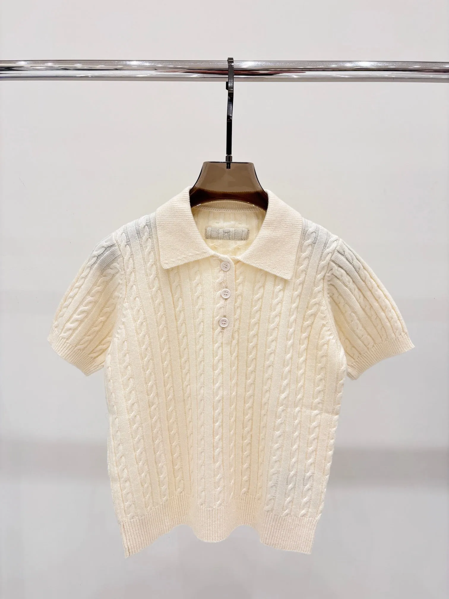Lapel twist pattern o simple knitted short sleeves