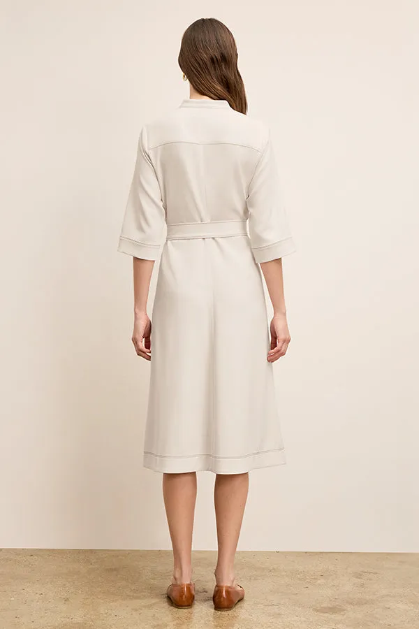 Lauleh Dress - Everyday Crepe with Topstitch :: Eggshell