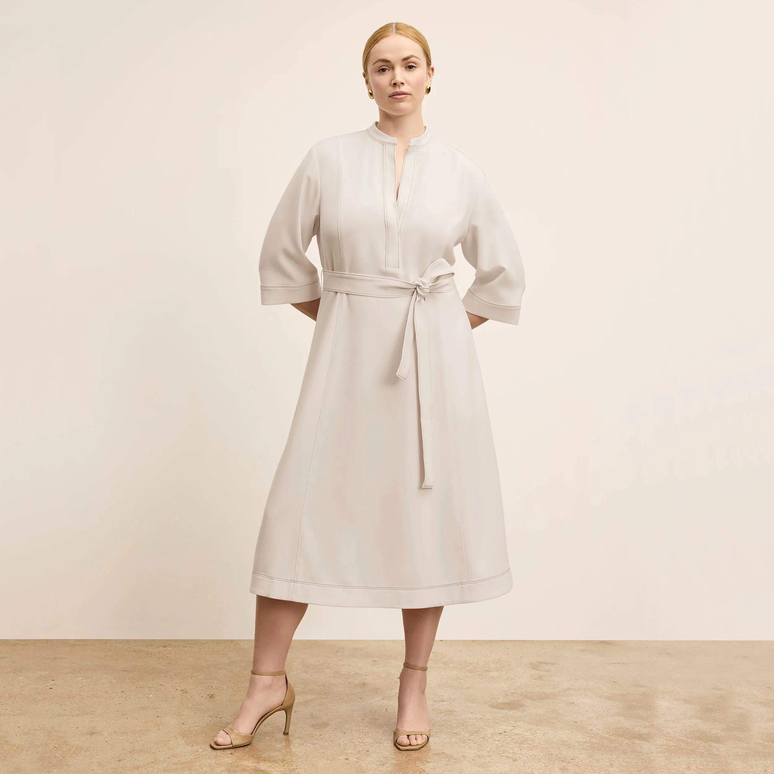 Lauleh Dress - Everyday Crepe with Topstitch :: Eggshell