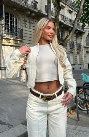 Leah Cropped Denim Jacket Cream