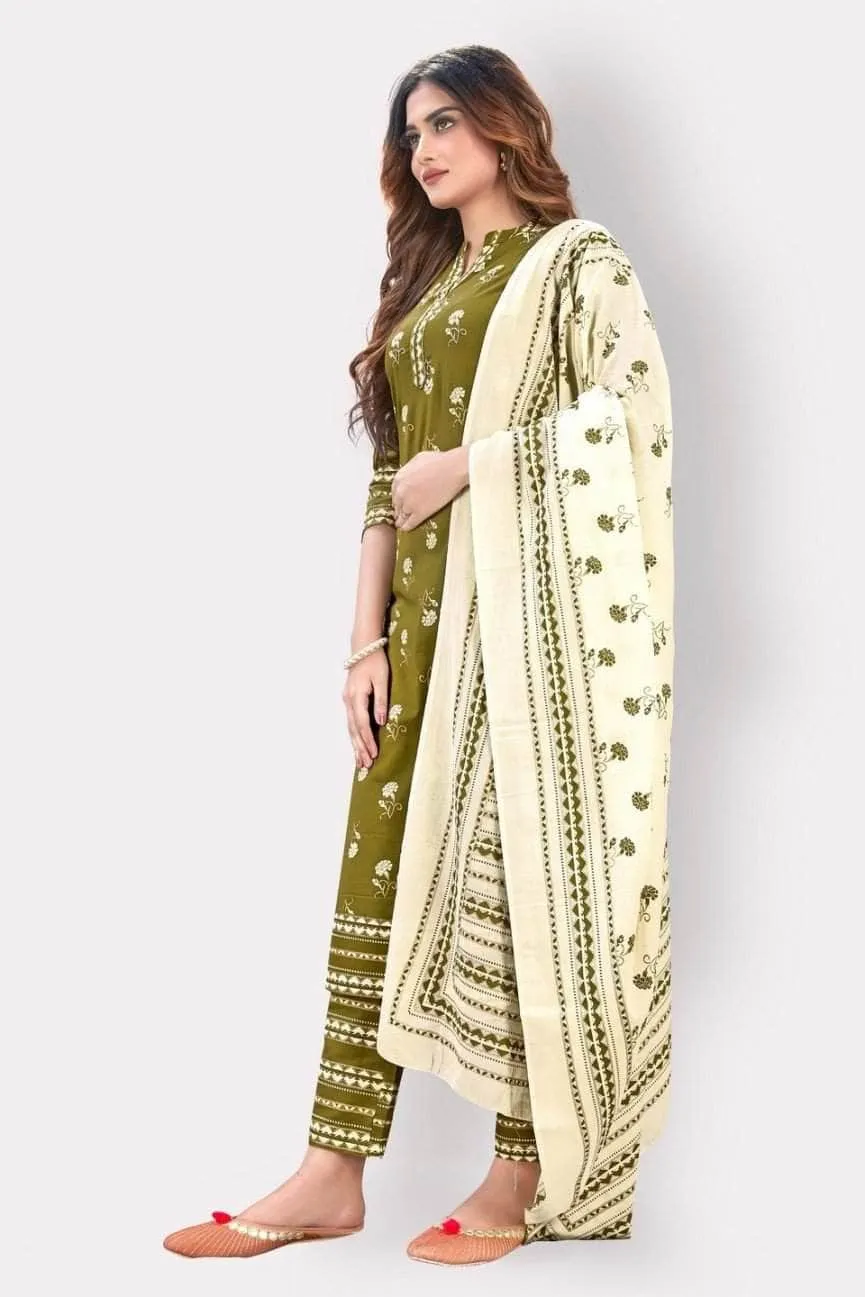 Lemon Tart WLUS133 3 Piece Block Printed Linen Unstitched Set with Linen Shawl