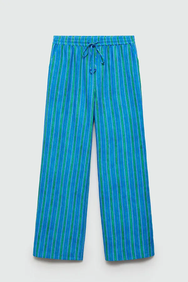 Linen Blend Striped Button Halter Backless Vest and Elastic Waist Pocket Pants Set