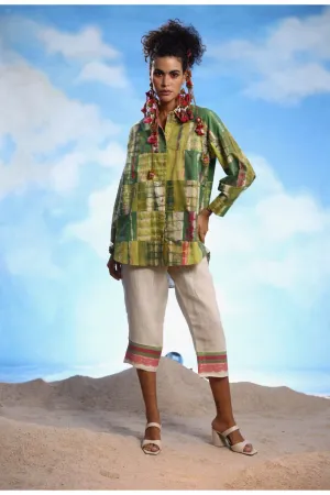 LINEN NARROW PANTS WITH CROCHET DETAIL