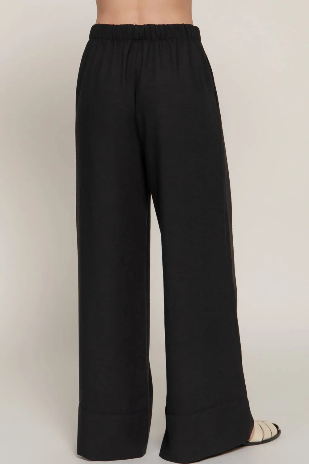 Linen Palazzo Pants Drawstring Waistband