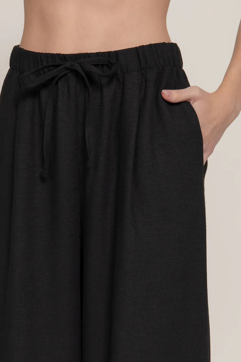 Linen Palazzo Pants Drawstring Waistband