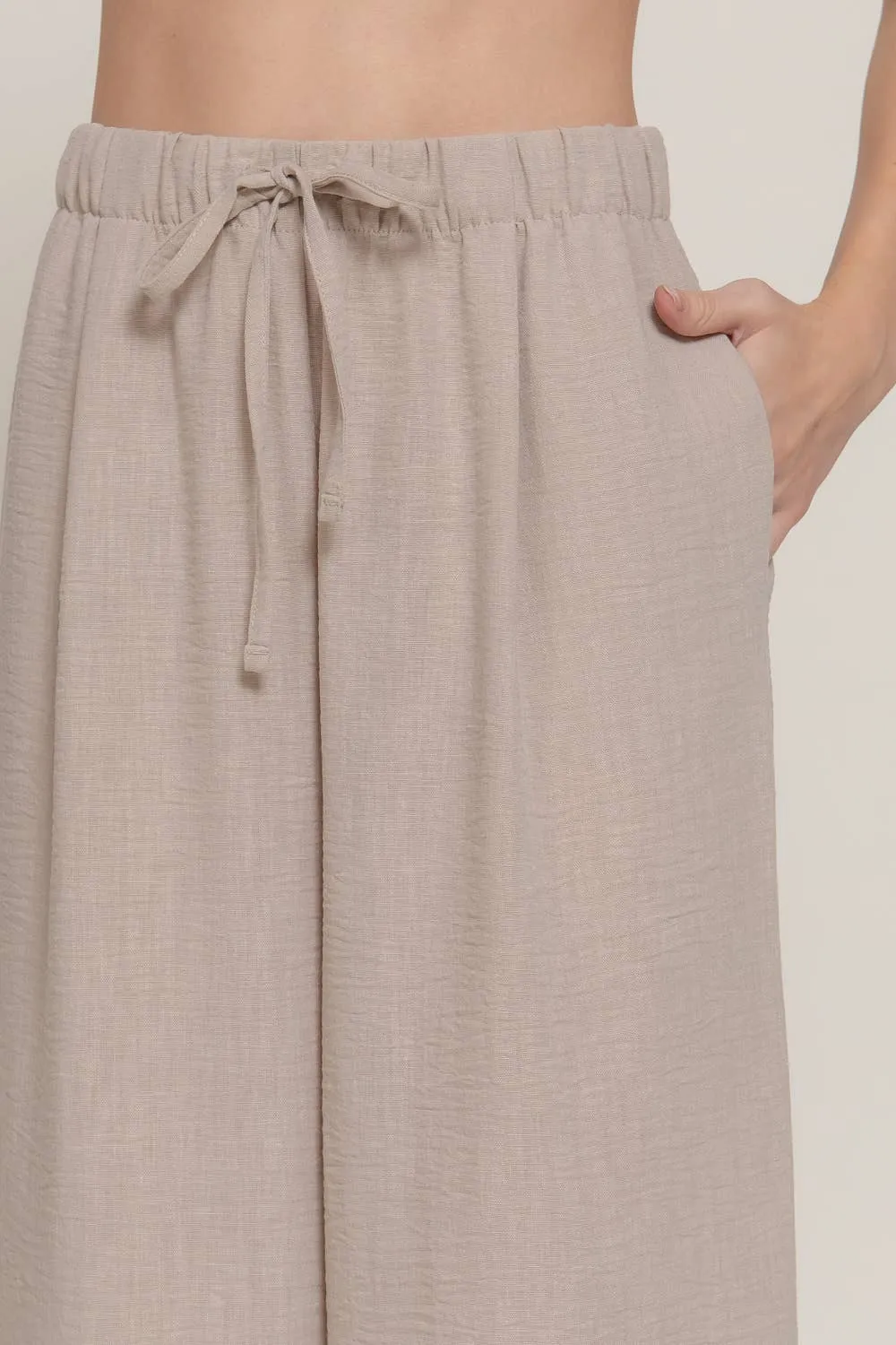 Linen Palazzo Pants Drawstring Waistband