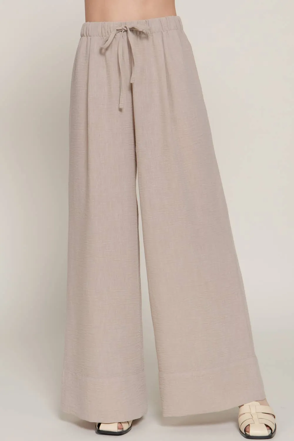 Linen Palazzo Pants Drawstring Waistband