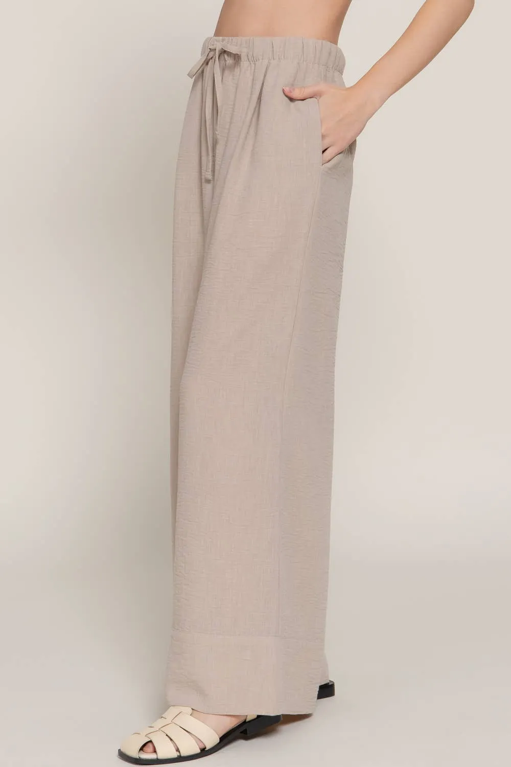 Linen Palazzo Pants Drawstring Waistband