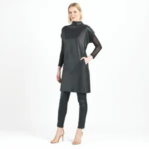 Liquid Leather™ - High Neck Tunic Pocket Dress - Black - Final Sale!