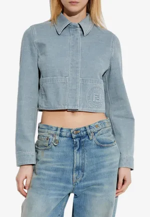 Logo Stamp Cropped Denim Jacket