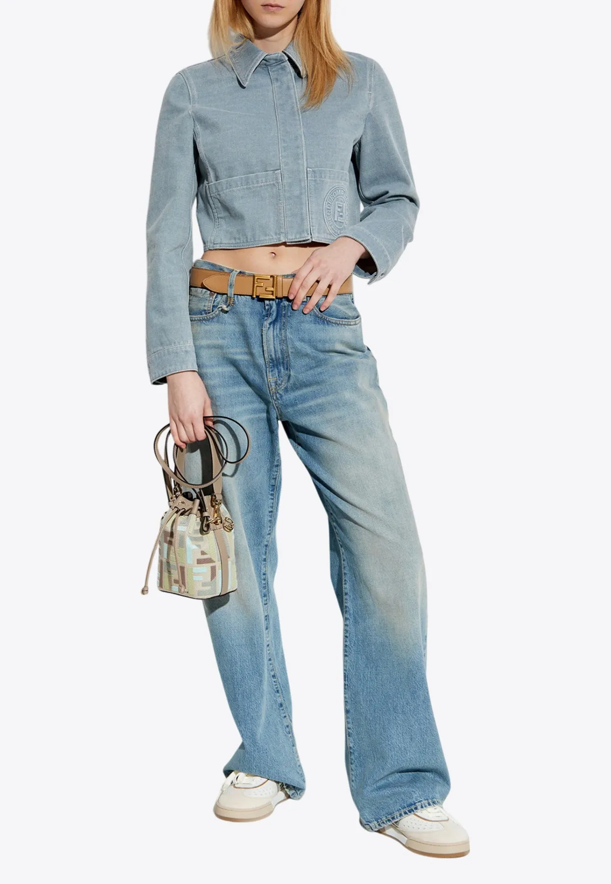 Logo Stamp Cropped Denim Jacket