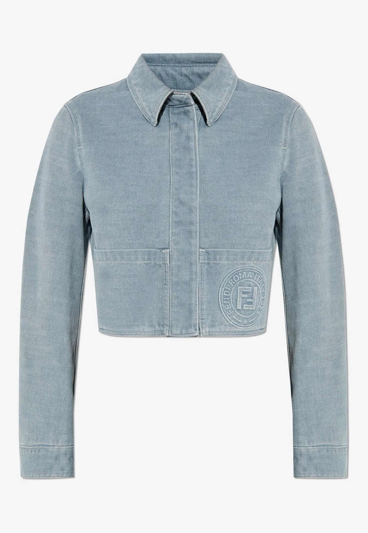 Logo Stamp Cropped Denim Jacket