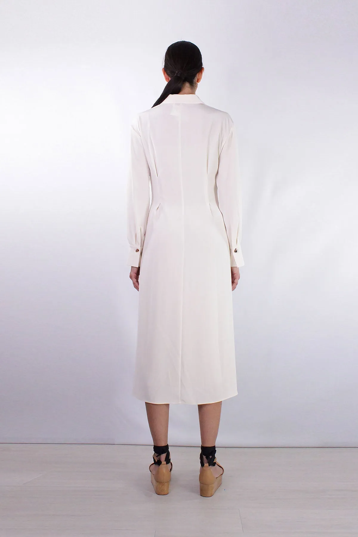 Long Sleeve Draped Collar Dress in Chiffon