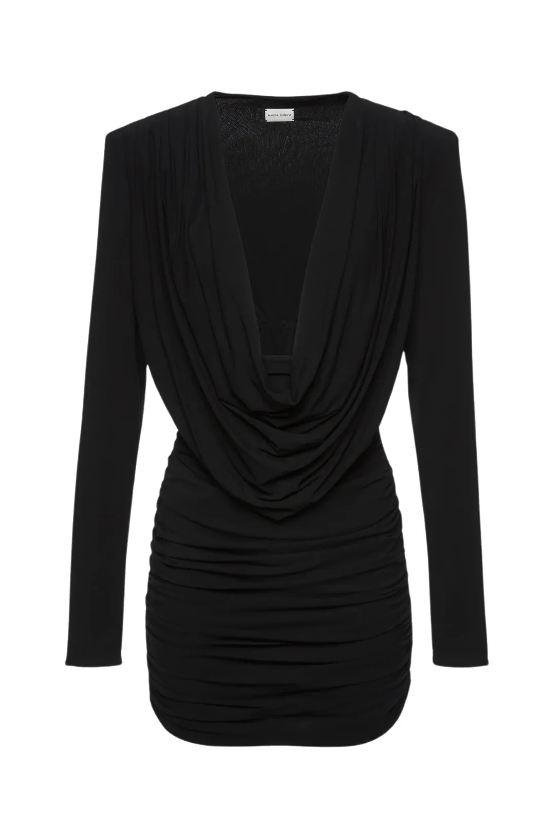 Long Sleeve Draped Mini Dress | Black