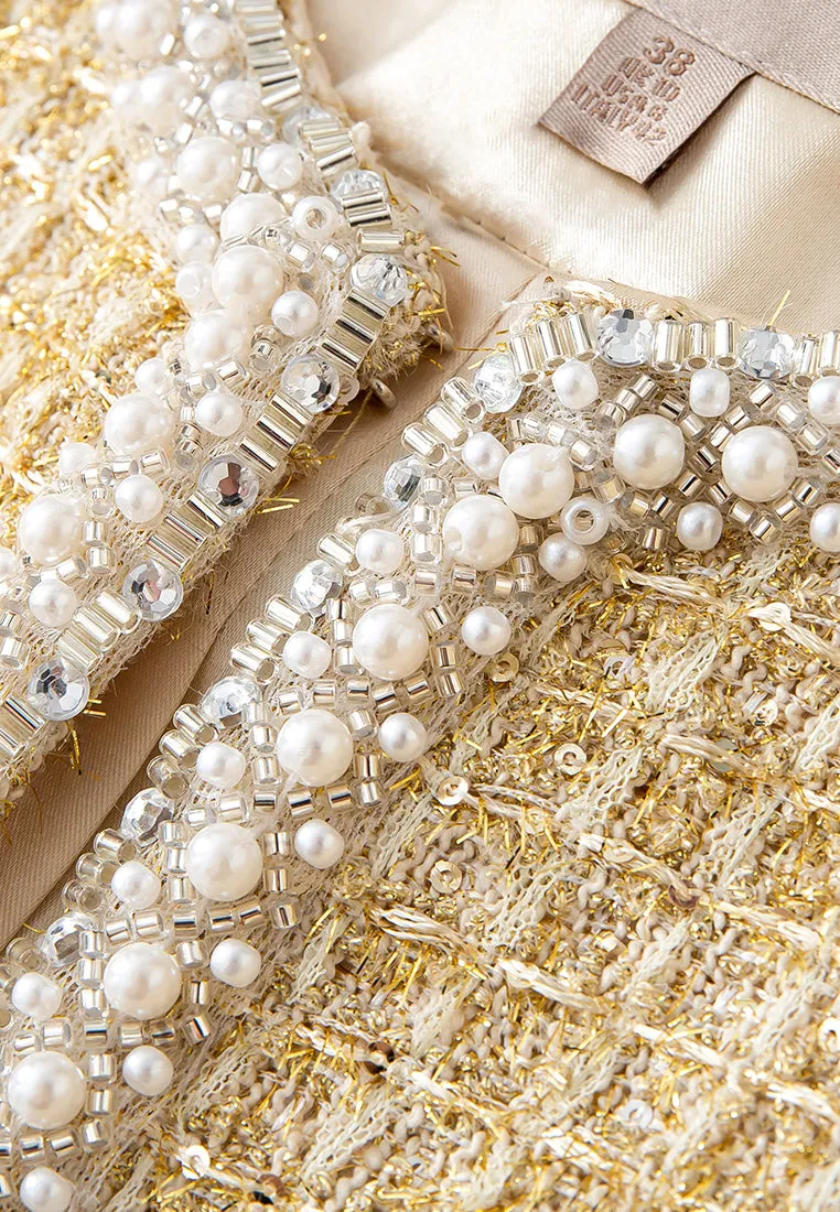 Lurex-detail Checked Embellished Cropped Jacket