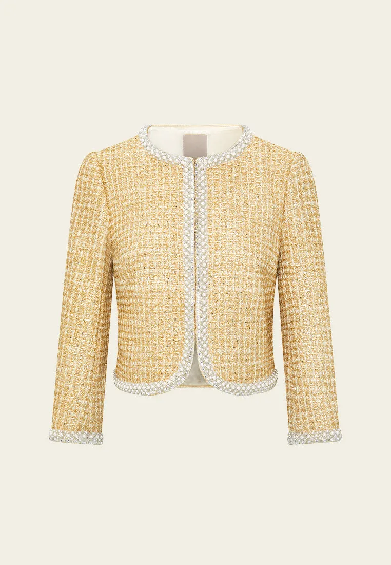 Lurex-detail Checked Embellished Cropped Jacket