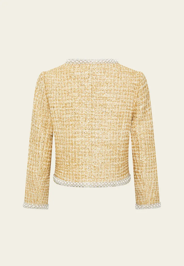 Lurex-detail Checked Embellished Cropped Jacket