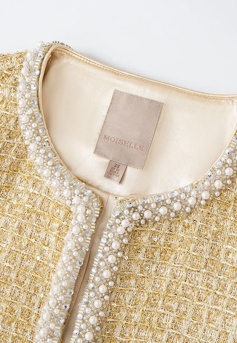 Lurex-detail Checked Embellished Cropped Jacket