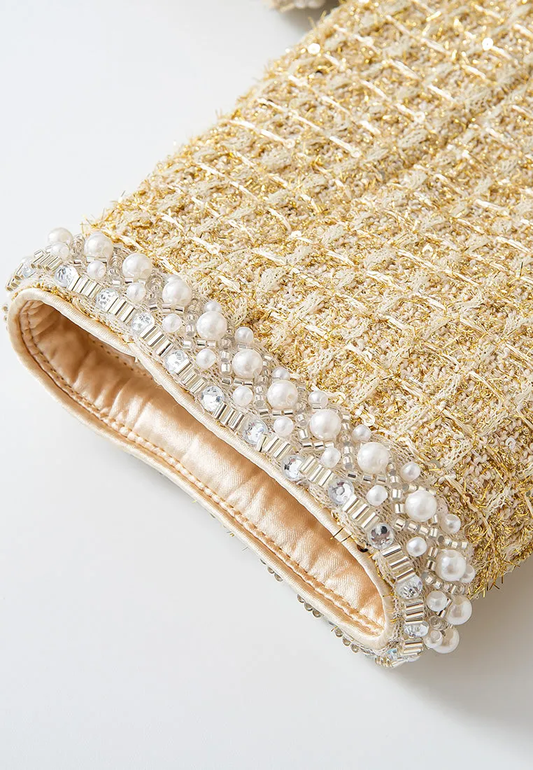 Lurex-detail Checked Embellished Cropped Jacket