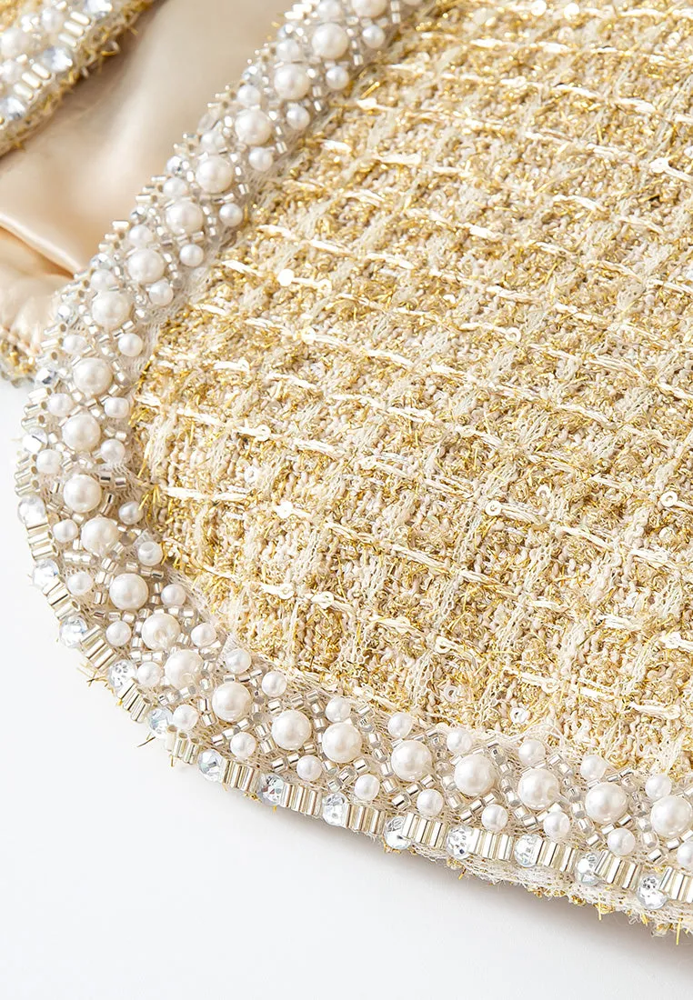 Lurex-detail Checked Embellished Cropped Jacket