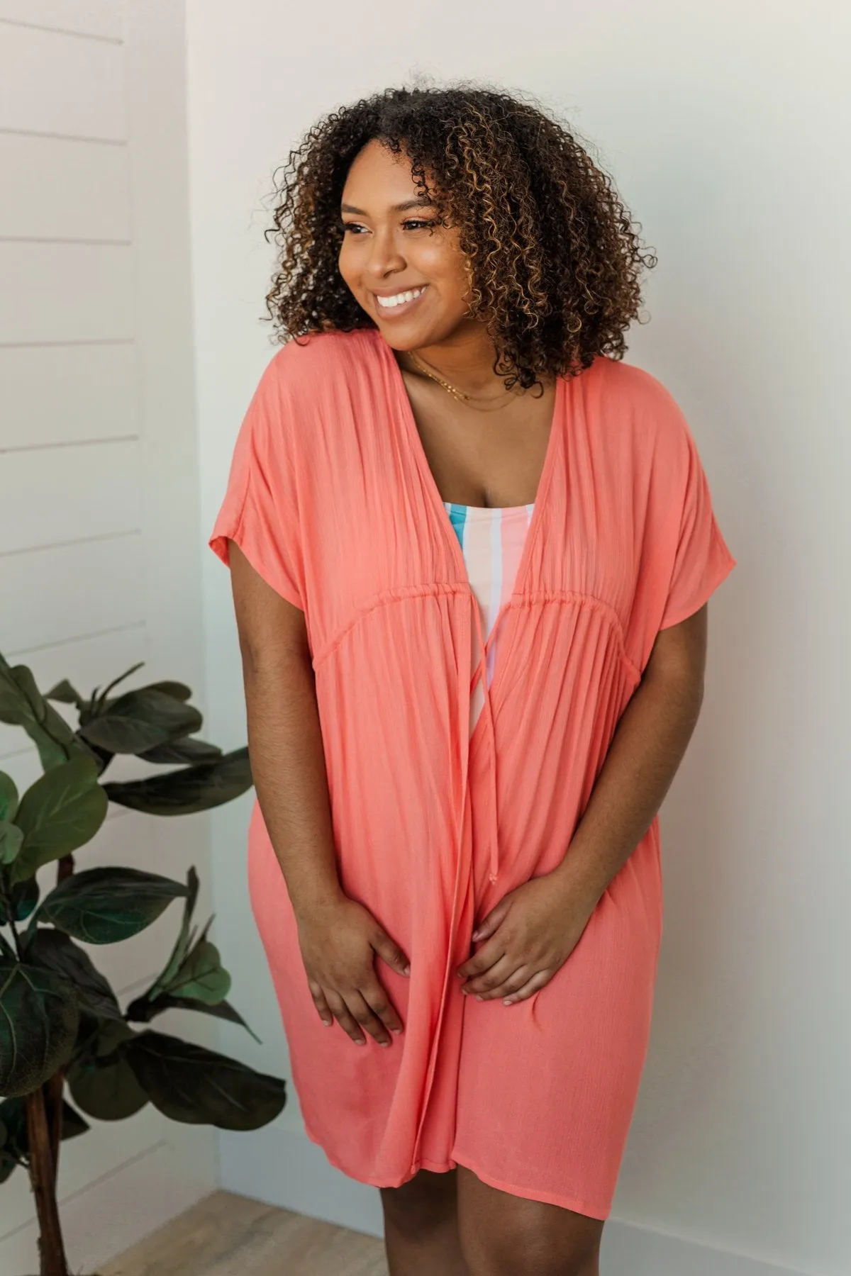 Make Every Moment Count Tie Cover Up- Coral