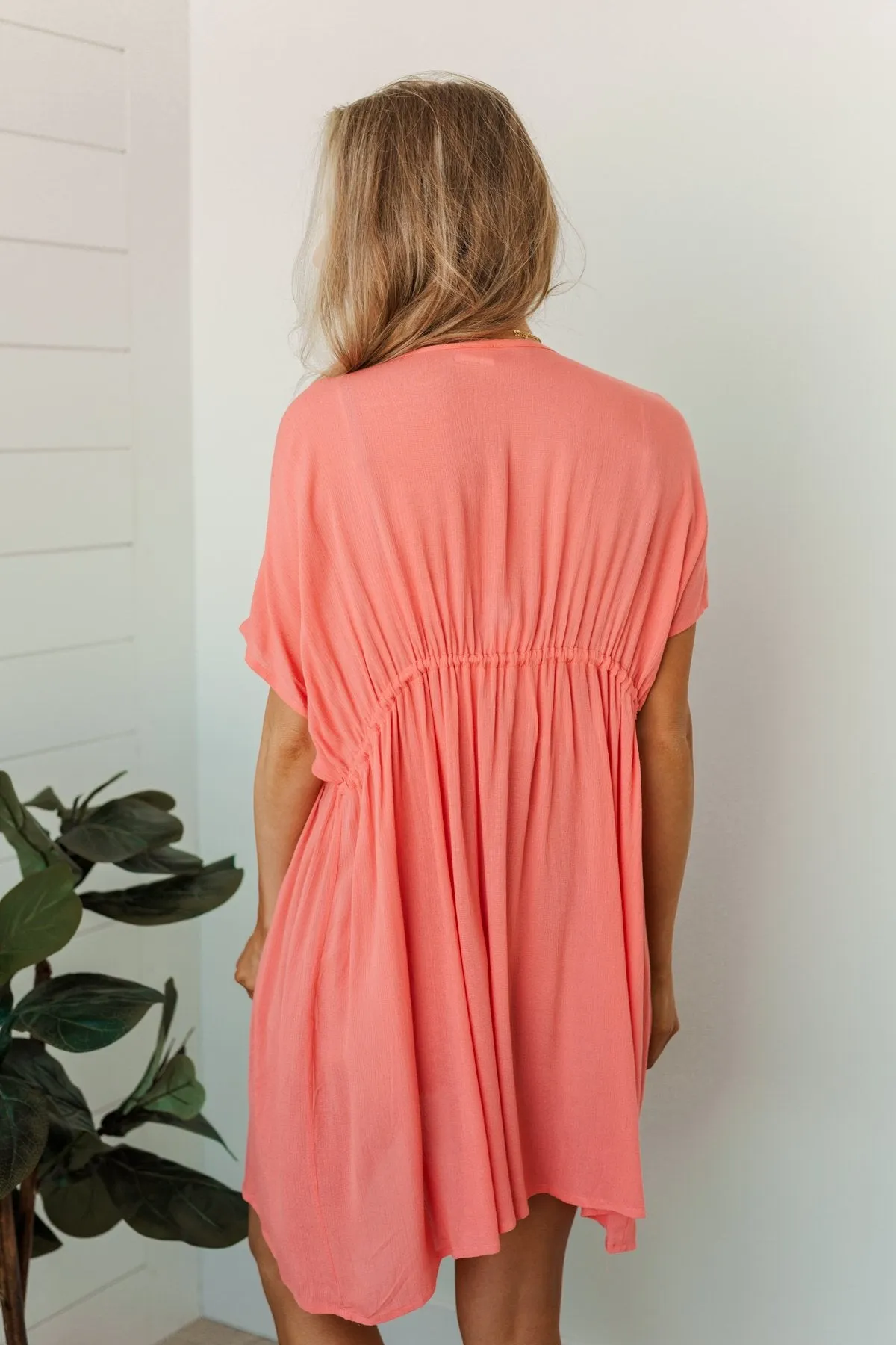Make Every Moment Count Tie Cover Up- Coral