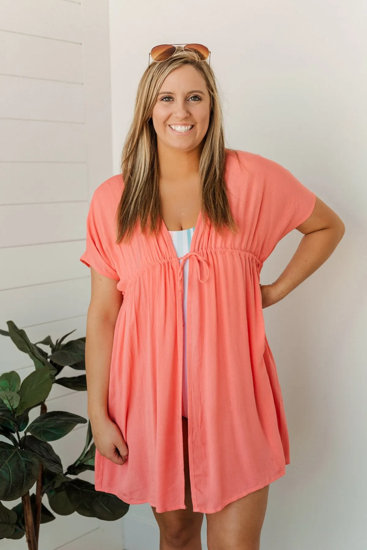 Make Every Moment Count Tie Cover Up- Coral