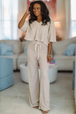 Make Mine a Frappe Crop Top and Pant Lounge Set- Oatmeal