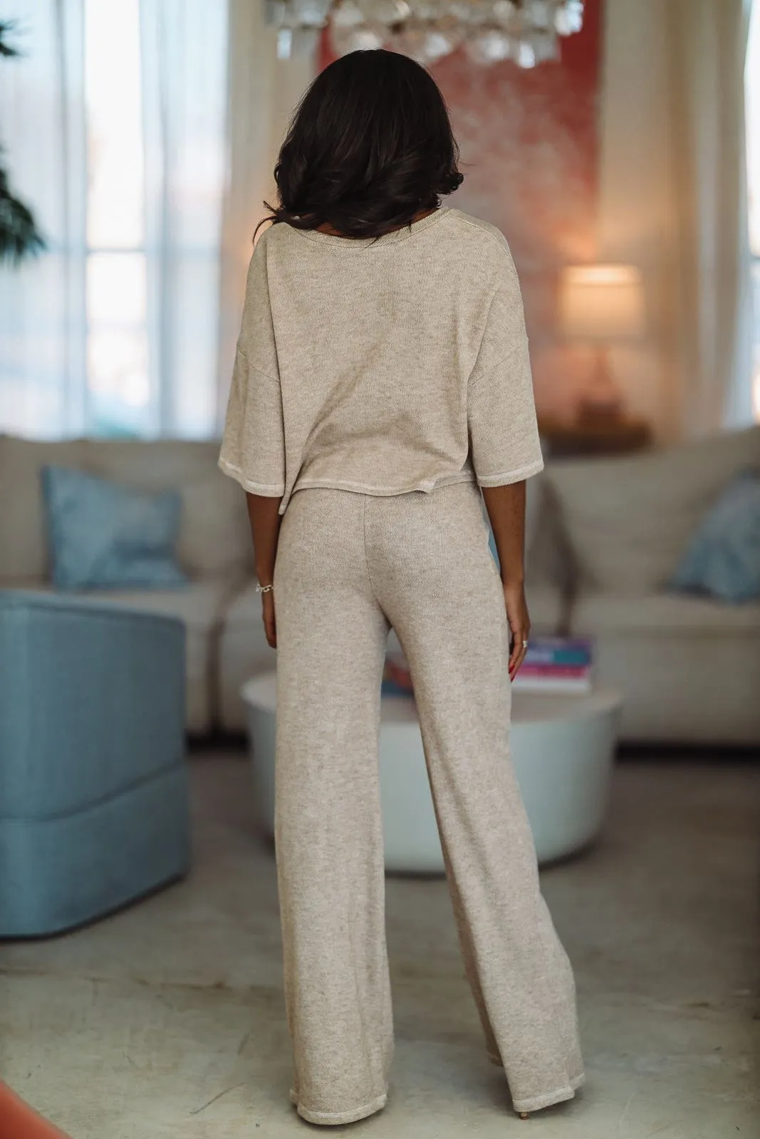 Make Mine a Frappe Crop Top and Pant Lounge Set- Oatmeal