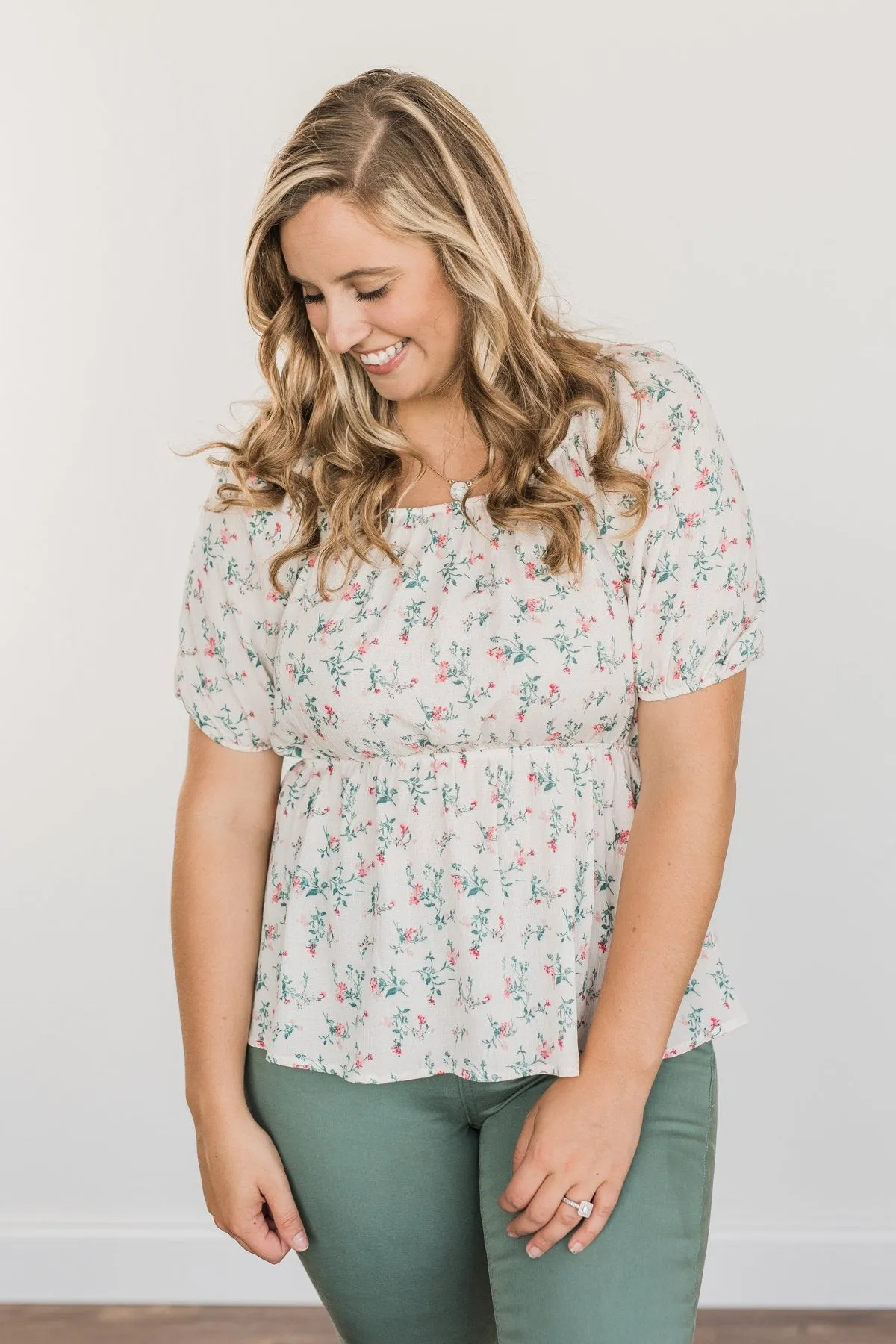 Make Some Memories Floral Blouse- Ivory