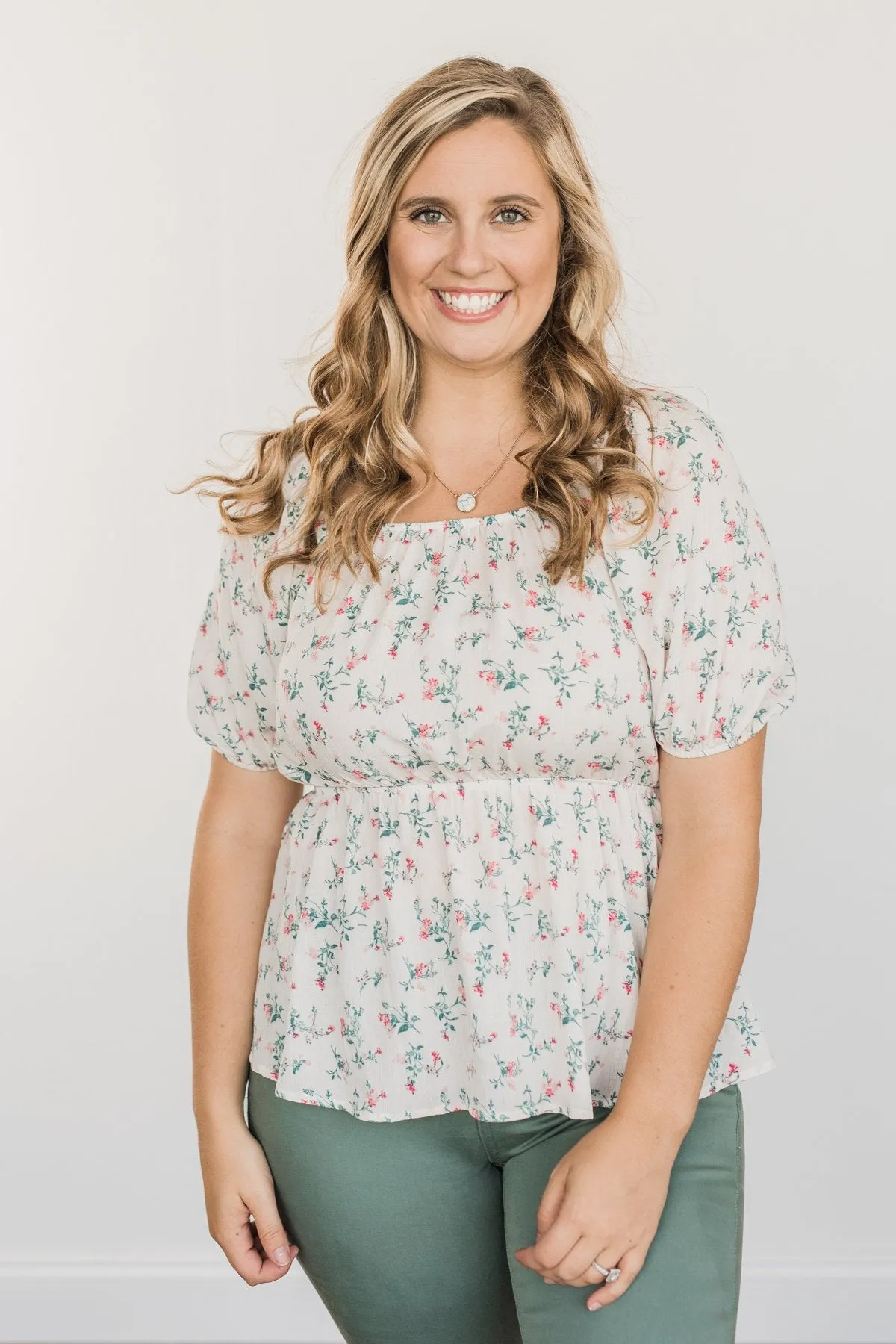 Make Some Memories Floral Blouse- Ivory