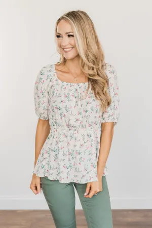 Make Some Memories Floral Blouse- Ivory