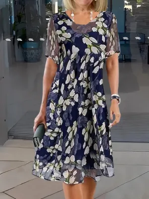 Malena® | Floral print double tunic dress