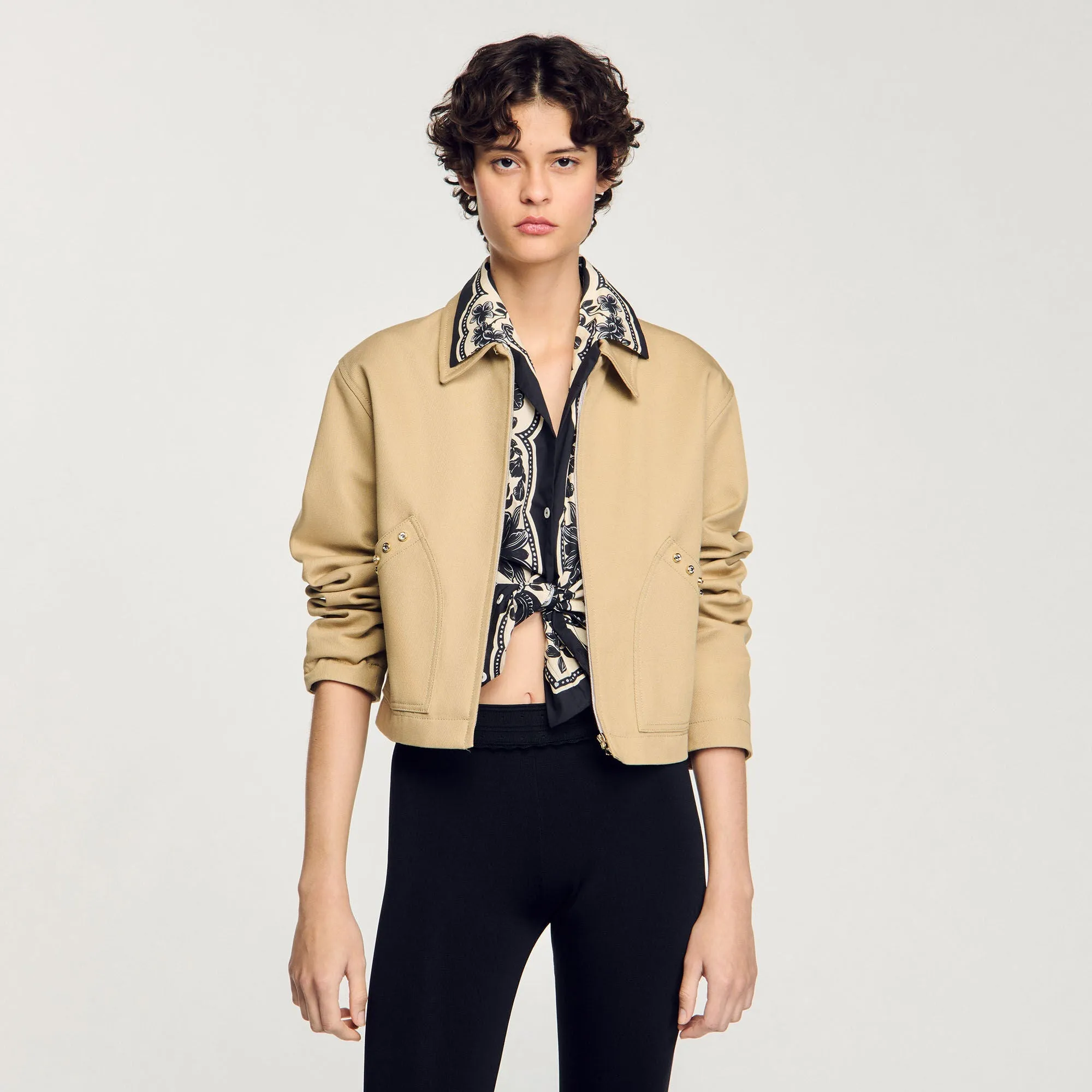 Marais Short Jacket With Rhinestone Details Beige